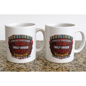 Fletcher's Harley-Davidson Clearwater FL Coffee Mugs, Crazing, Set of 2